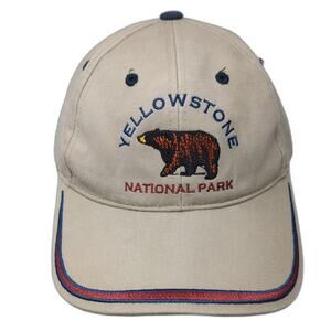Yellowstone National Park Strapback Baseball Cap Beige One Size Embroidered